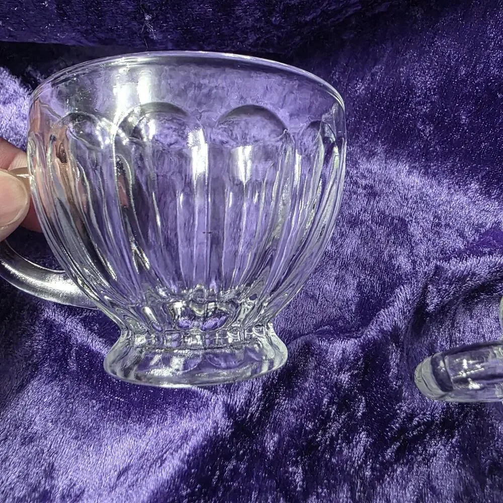 3 Vintage Clear Pressed Glass Footed Tea Cups Set of 3